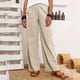 thumbnail image 2 of Pantalones casuales de lino con múltiples bolsillos para mujer: pantalones largos holgados, cintura elástica para todas las estaciones, 2 of 2