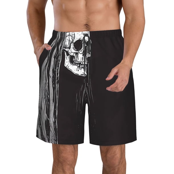 Balery Gothic Skull Drape Traje de Baño Estilo Hawaiano para Hombre, Shorts de Secado Rápido con Bolsillos-X-Large
