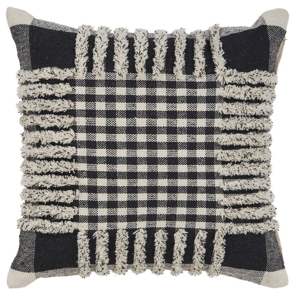 LR Home Ox Bay Hand-Woven Black/White Tartan/Plaid All-Natural Cotton Pillow Cover