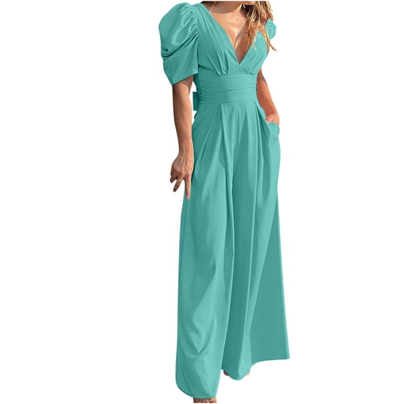 Zpanxa Women's Loose Fit Wide Leg Jumpsuit Solid Color Comfortable Casual Romper with Pockets Breathable Fabric for Everyday Summer Wear Mint Green S