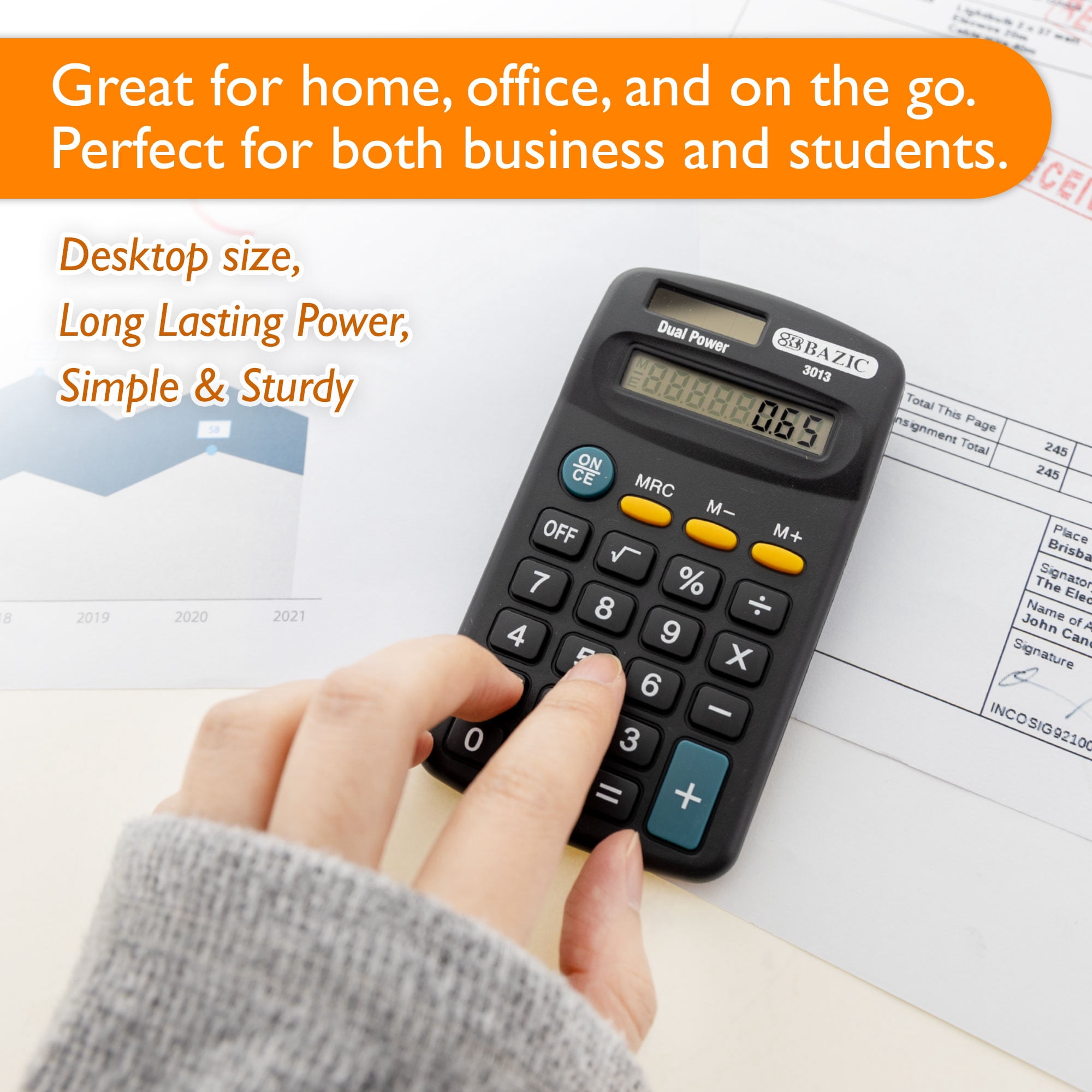 BAZIC 8-Digit Dual Power Calculator Pocket Size, Solar Powered & Battery, Black Color, 288-Packs