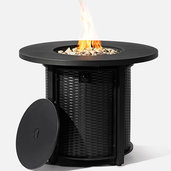 POVANLI 32" Propane Gas Fire Pit Table, 50000 BTU Round Steel Fire Pit for Outside Patio Deck Garden Courtyard-Black