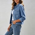 thumbnail image 5 of Edvintorg Denim Jacket for Women Lightweight Long Sleeve Casual Button Down Cropped Jean Coat with Pocket Womens Fashion S-2XL Blue, 5 of 7