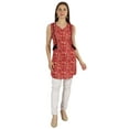 thumbnail image 4 of Moomaya Sleeveless Printed Cotton Tunic V-neck Summer Long Top Casual Blouse For Women, 4 of 6