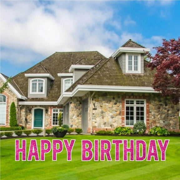 Pink Sparkle 24" Tall Happy Birthday Yard Decoration Set - Bebas - 13 Pc Set