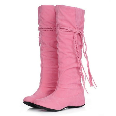 

Duretiony Tassel PU Leather Suede Womens Shoes Over The Knee High Boots Internal Height Increase