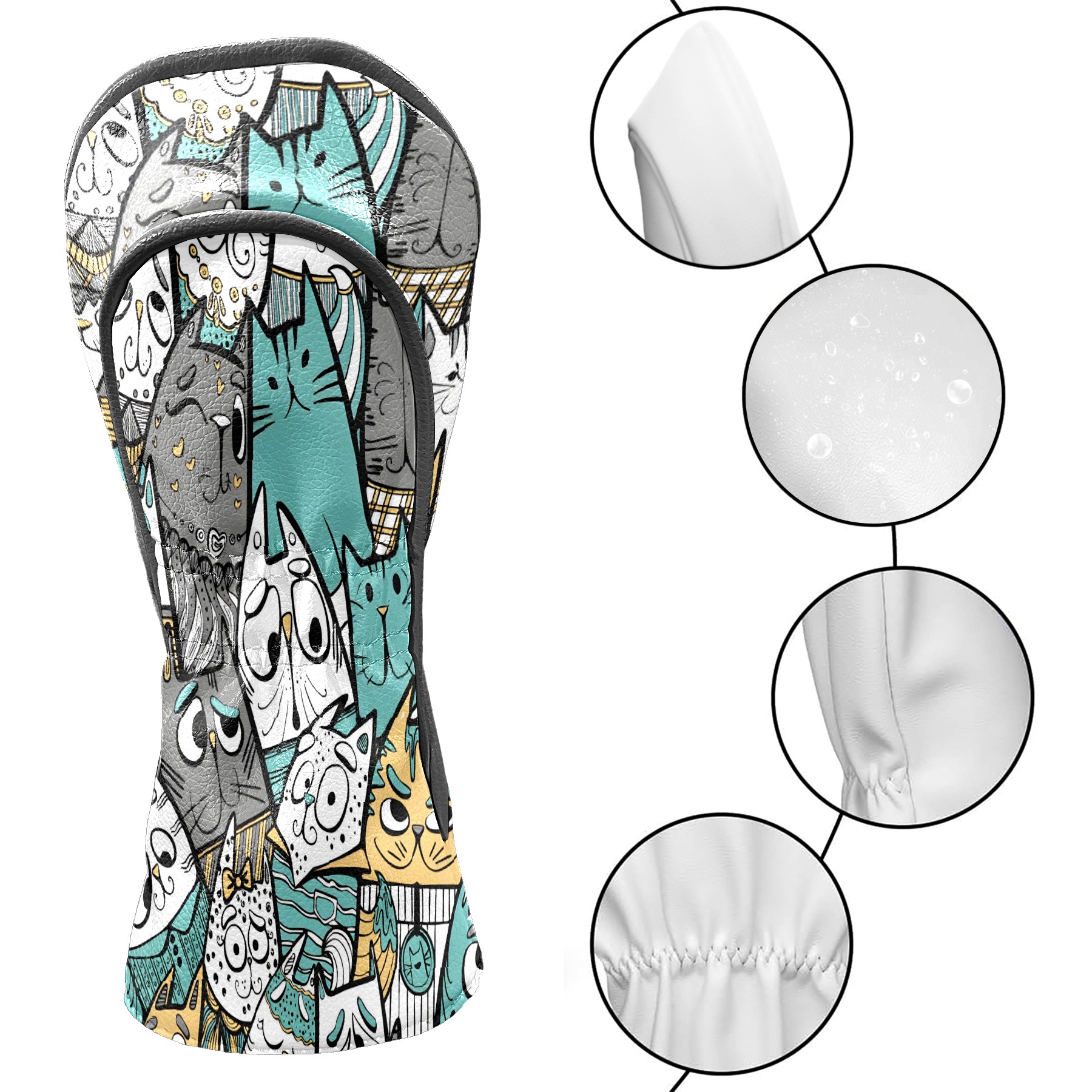 Golf Club Covers, Cat Premium PU Leather Driver Hybrid Putter Head Covers with Velvet Lining, Waterproof Golf Gifts for Men Women
