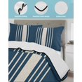 thumbnail image 4 of Navy Blue Beige Striped Full Size Down Alternative Comforter, Lightweight Comforter Quilt Bedding Set with Pillow Shams Modern Farmhouse Retro Lines All Seasons Bed Comforter Duvet Insert 78"x90", 4 of 7