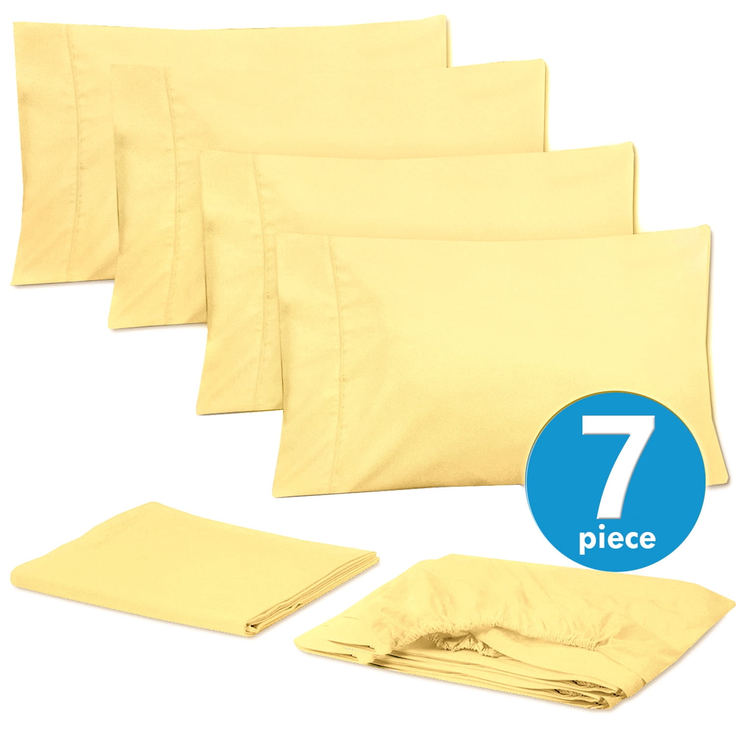 Sweet Home Collection 1500 Series Bed Sheets - Extra Soft Microfiber Deep Pocket 7pc Sheet Set - Pale Yellow, Split King