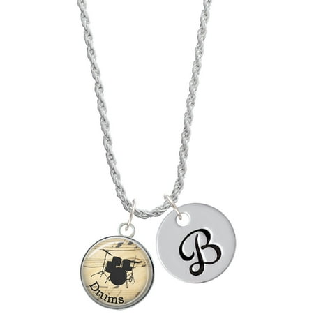 Delight Jewelry Silvertone Domed Music – Drums Silvertone Script Initial Disc – B – Charm Necklace 20 +3