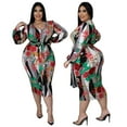 thumbnail image 2 of REDHOTYPE Nouvelle Robe Imprimée Grande Taille Stable à la Mode Jupe Crayon à Col en V, 2 of 6