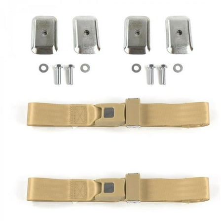 Standard 2 Point Tan Lap Bucket Seat Belt Kit with Bracketry for Desoto 1929-1945 - 2 Belts