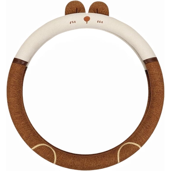 15 Inches Universal Round Car Steering Wheel Cover, Cute Bunny Soft Breathable Non-Slip Steering Wheel Protector Wrap for Women, Chocolate