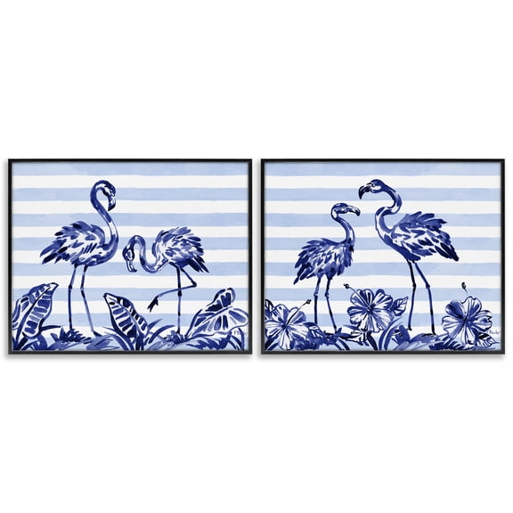 Stupell Industries Brushstroke Flamingos & Stripes 2 Piece Black Framed Giclee Art Set, design by Paul Brent, 11 x 14