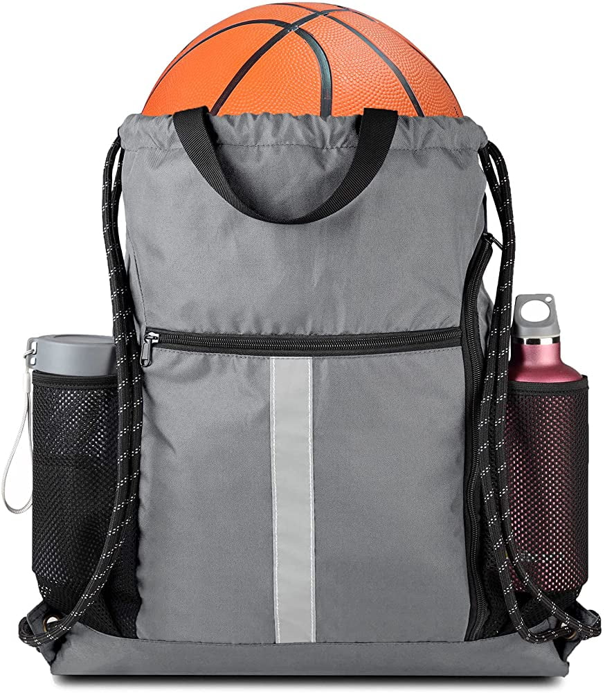 Drawstring Backpack Sports Gym Bag With Shoe Compartment and Two Water Bottle Holder 