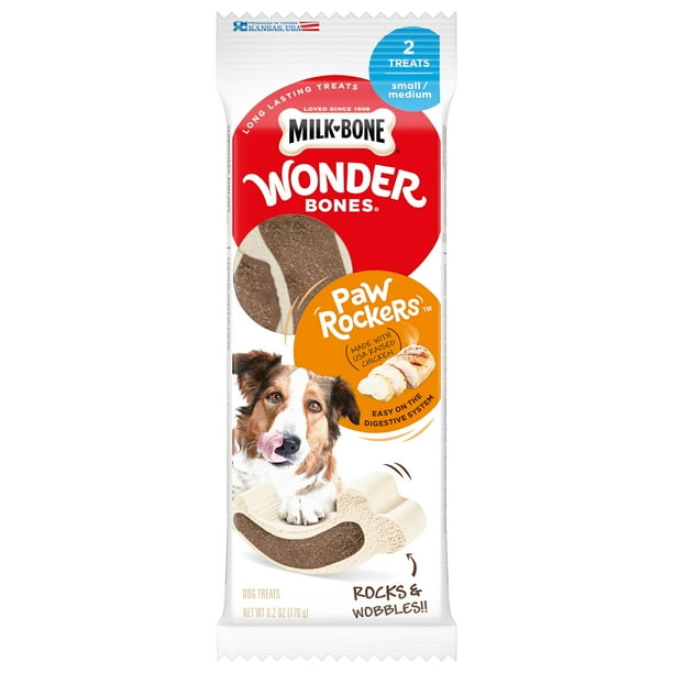 MilkBone Wonder Bones Paw Rockers with Real Chicken, Long Lasting Dog Treats, SmallMedium, 6.2