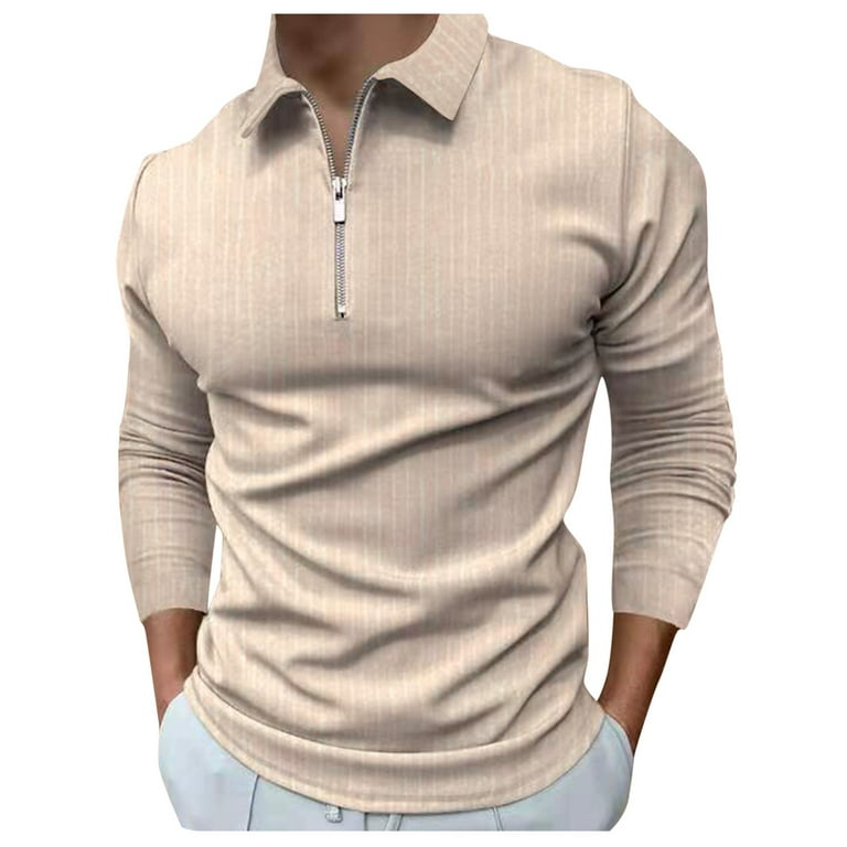 ketyyh chn99 Khaki Big And Tall Polo Shirts For Men Men s Long Sleeve Polo Shirts Casual Thermal Loose Fit Pullover Sweatshirts