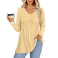 thumbnail image 3 of UVN Fall Blouses for Women Long Sleeve V Neck Peplum Tunic Tops Casual Babydoll Flowy T Shirts, 3 of 8