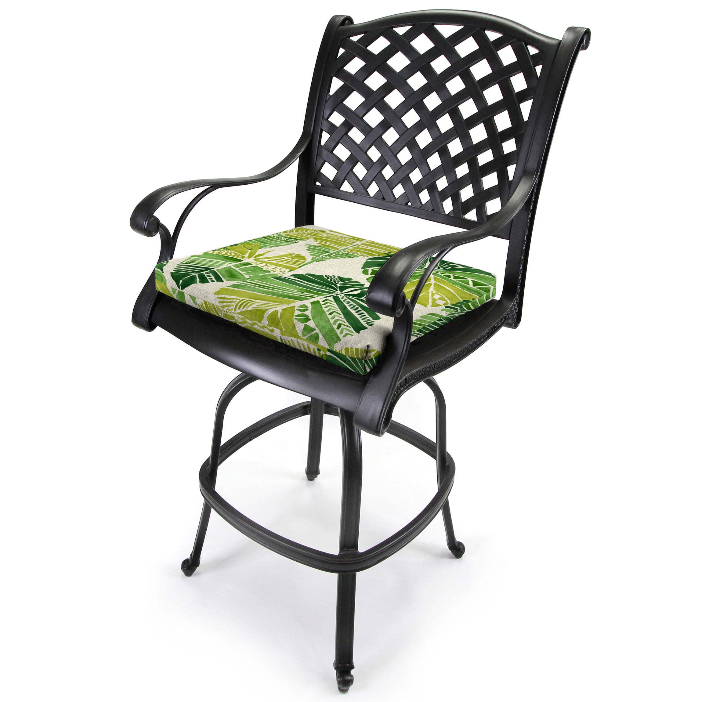 Jordan Manufacturing 17" x 19" Hixon Palm Green Leaves Rectangular Outdoor Chair Pad Seat Cushion with Ties (2 Pack)