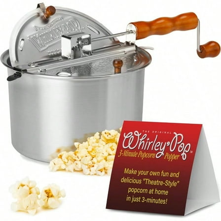 Original Whirley Pop Popcorn Maker Gourmet Popcorn Popper Aluminum Pot With Nylon Gears 3Minute Stove Top Popper Home Movie Night Silver