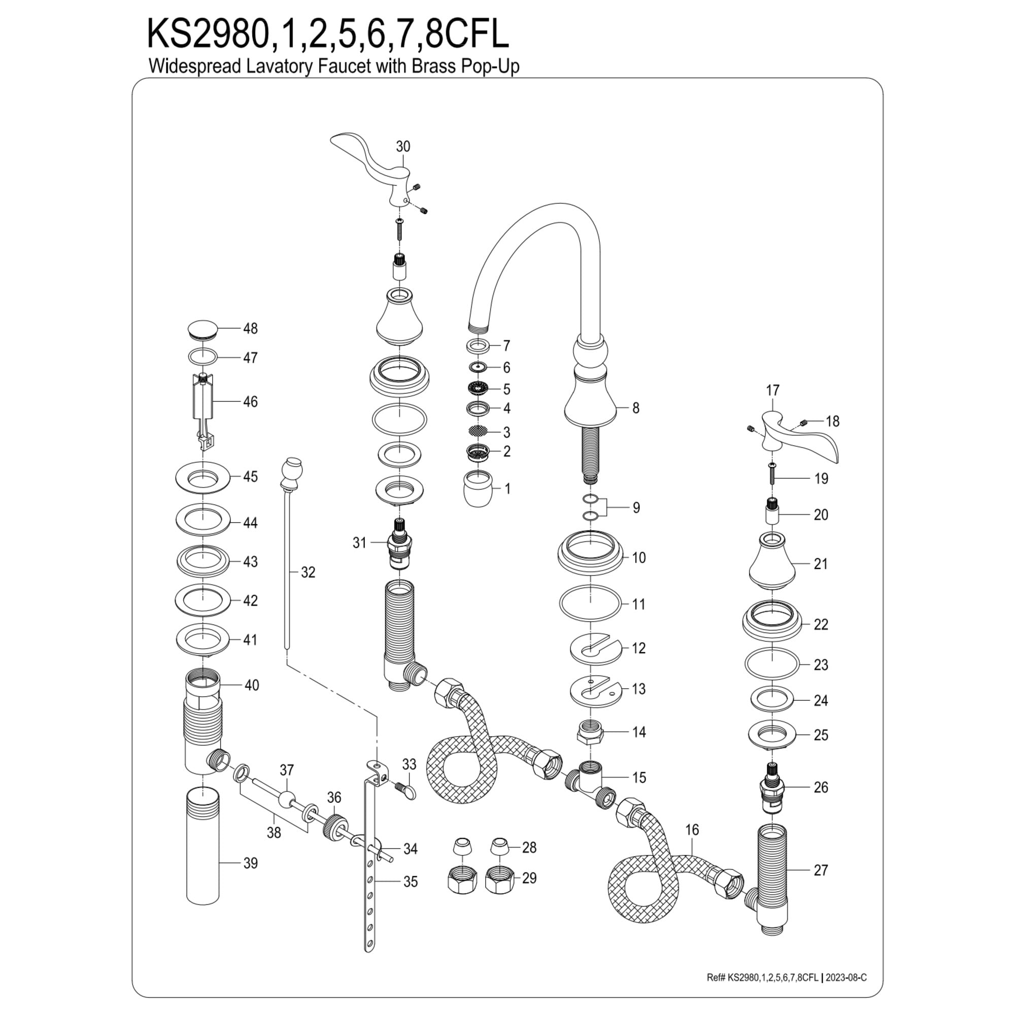 Kingston Brass KS2988CFL Century Widespread Bathroom Faucet with Brass Pop-Up, Brushed Nickel