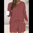 thumbnail image 4 of Conjunto de Pijama para Mujer, de Punto Gofre, Informal, de Dos Piezas, con Bolsillos Rojo Marrón S, 4 of 9