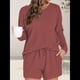 thumbnail image 4 of Conjunto de Pijama para Mujer, de Punto Gofre, Informal, de Dos Piezas, con Bolsillos Rojo Marrón M, 4 of 9