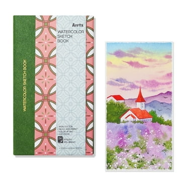 Arrtx Watercolor Sketchbook, 7.28 x 4.13'' 100% Cotton 140lb/300gsm 24 Sheets Hot Pressed Acid Free Watercolor Paper Watercolor Journal Notebook