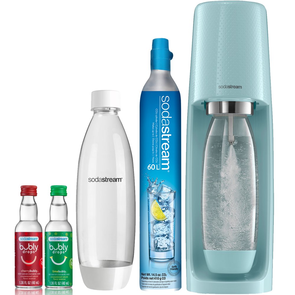 SodaStream Fizzi Sparkling Water Maker (Icy Blue) Bundle with CO2, 2