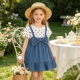 thumbnail image 4 of Afuyipoi Toddler Girls Summer Short Sleeve Denim Dress (6 Months-4 Years) Fashion Polka Dot Print Bowknot Cowboy Skirt for Daily Play Black 18-24 Months, 4 of 7