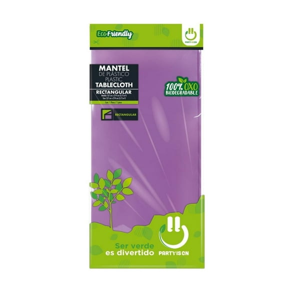 Mantel Plastico Rectangular Desechable Party Is On Color Morado Biodegradable Ecofriendly Eventos Decoracion Fiestas Diseño Practico Mesa Reunion Limpieza Adorno