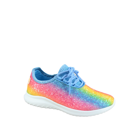 

Zone1k Little Girl Big Girl Glitter Sparkle Comfort Light Weight Slip On Flat Sneaker Shoes ( Rainbow Blue 9)