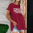 thumbnail image 2 of Wycnly Womens Tops Dressy Casual Summer Crewneck US Flag Print Tees US Flag Print Shirts 4th July Independence Day Loose Cotton Linen Pullover Blouses with Tassel Red s Under $5, 2 of 5