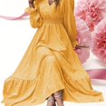 thumbnail image 1 of Vestido de cintura alta con estampado de puntos, elegante vestido maxi de manga larga con escote en V, ropa de mujer, 1 of 4