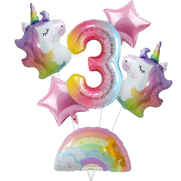 Unicorn Birthday Decorations for girls 3rd Birthday - Bouquet of Unicorn Balloons for Rainbow Unicorn Party Supplies (Number 3)