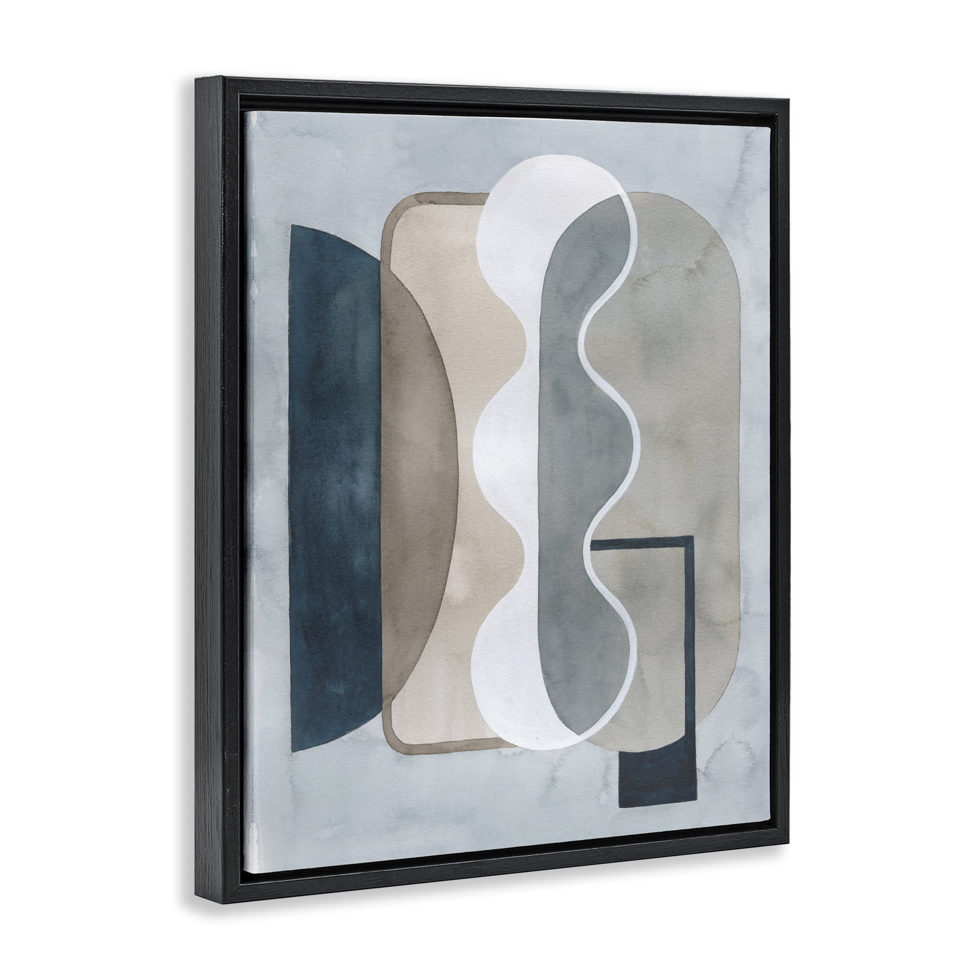 Stupell Industries Wavy Opaque Shapes Abstract Painting Black Floater Framed Canvas Art Print Wall Art, 17 x 21