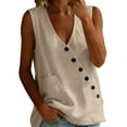 thumbnail image 5 of Sevevn Women's Asymmetrical Button Down Sleeveless Linen Blouse V Neck Summer Tank Top Beige S, 5 of 8