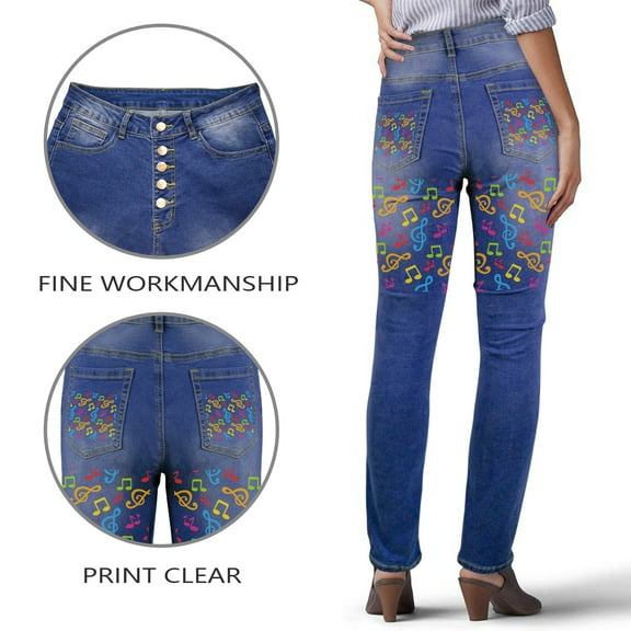 Ladies Printed Jeans – Music Colors Women's Jeans (Back Printing) - S