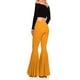 thumbnail image 4 of Pantalones acampanados versátiles Minnieouse de algodón para mujer cintura alta ajuste elástico color amarillo, 4 of 6