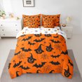 thumbnail image 3 of Manfei Pumpkin Witch Hat Twin Bedding Sets 7-Piece for Child, Orange Black Bat Bedding Comforter Set, Halloween Spider Web Reversible Sheet Sets, Microfiber Bedroom Decor, 3 of 8