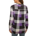 thumbnail image 4 of Uhndy Women Long Sleeve Plaid Tunic Shirt V Neck Pullover Blouse Tops Ladies New Fall Winter Roll-up Shirt Baggy Color Block Checked T Shirt Tops Purple 2XL, 4 of 5