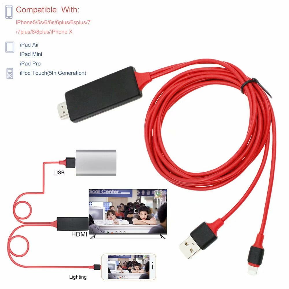Upgraded 6.5ft Lightning HDMI Cable with 1080P Resolution Compatible with Phone X 8 7 iPad, for iPod to TV Projector Monitor - Walmart.com