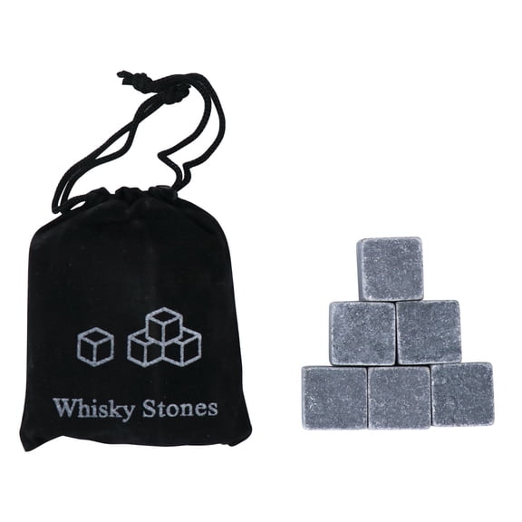 Gift Bag Set of 6 Reusable Chilling Stones with Velvet Pouch for Whiskey & Coffee Gift Set
