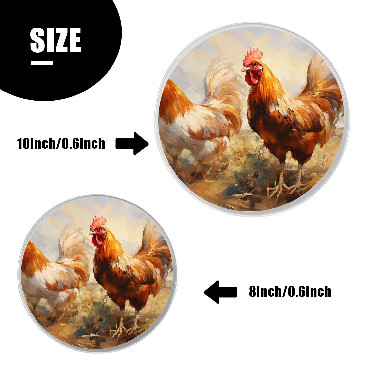 Stove Burner Covers 4 Pcs for Decorative Gas Stove Burner Cover 8Inch And 10Inch ,Rooster and chickens Beautiful Painting