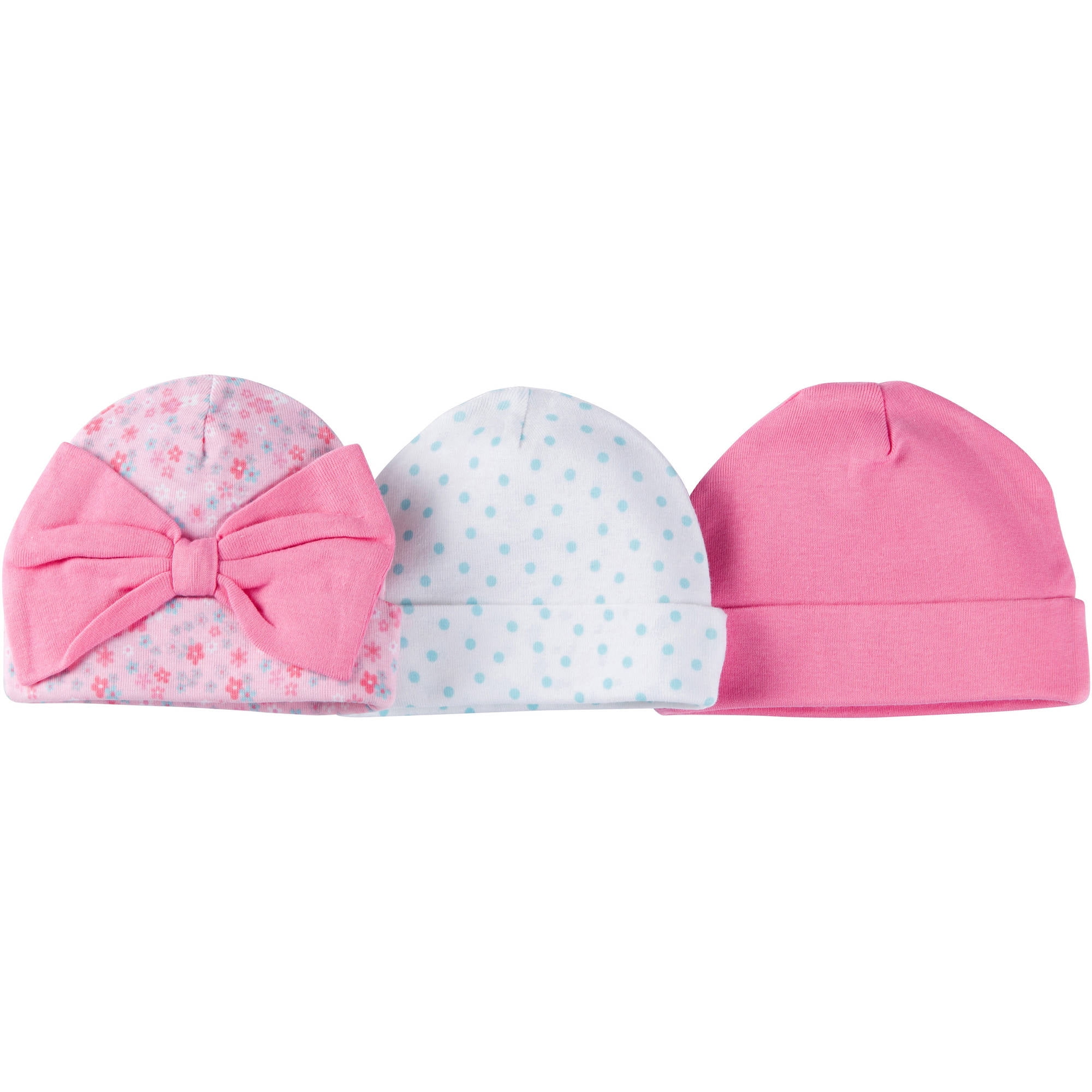 Gerber Newborn Baby Girl Caps, 3Pack