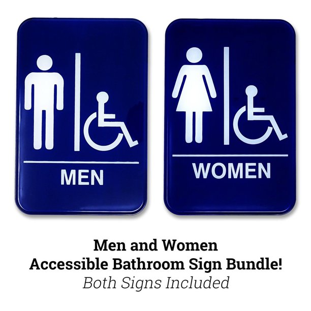 Men & Women's Wheelchair Accessible Handicap Bathroom Sign BUNDLE, 6" W