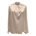 thumbnail image 3 of DuoJiaJ Stylish Women's Satin Long Sleeve Stand Collar Shirt Blouse Top For Casual And Formal Wear Women's Long Sleeve Shirts Beige L, 3 of 4