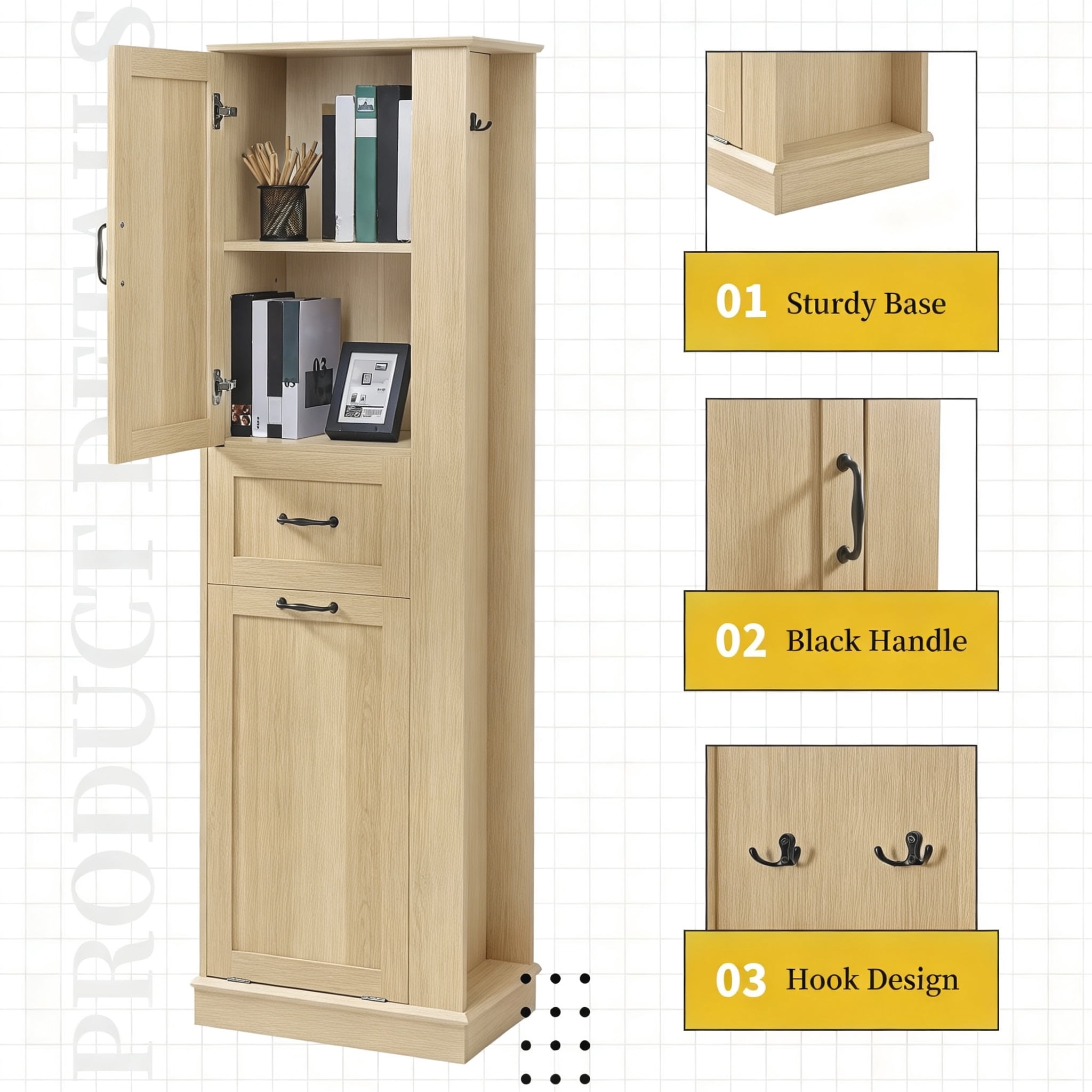 Anpport 67.8" Tall Storage Cabinet, Soft Close Doors & Adjustable Shelves, Freestanding Organizer for Bathroom & Home Organization, Natural