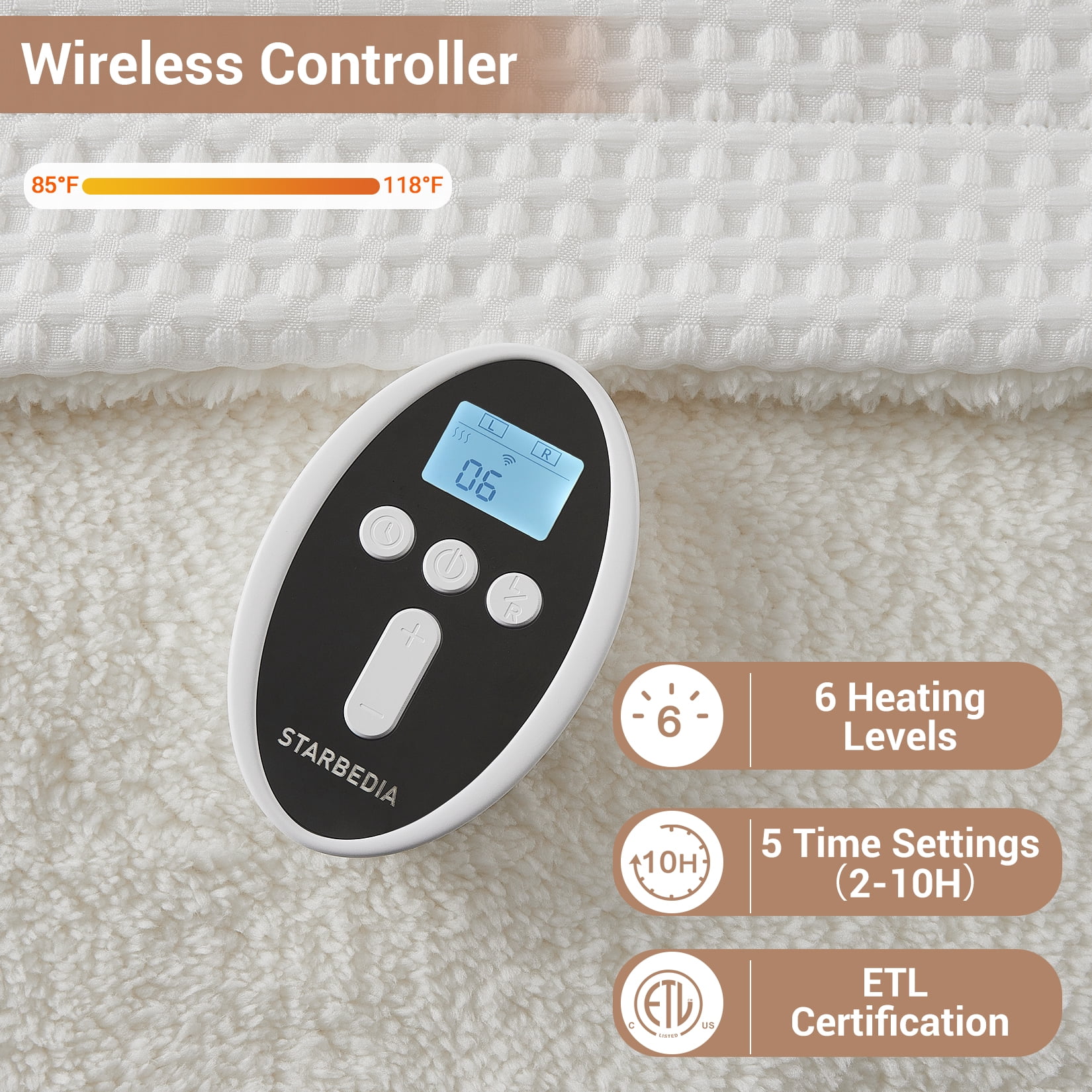 Heated Blanket with Wireless LCD Controller, 90" x 100" King Size Waffle Electric Blankets, Machine Washable Heated Blanket , ETL Certified, White