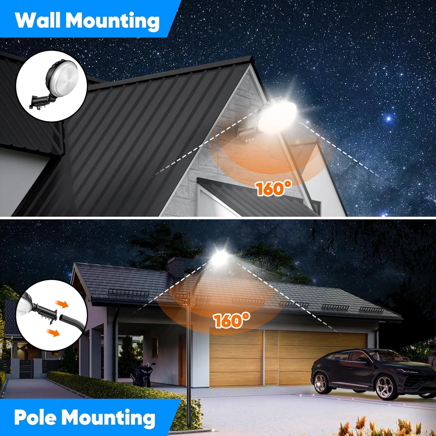 24000LM 150W LED Barn Light with Dusk to Dawn Photocell IP66 (2-pack)